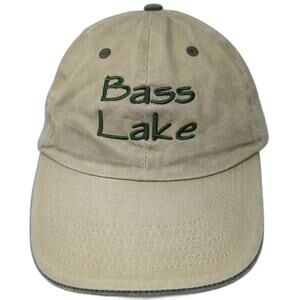 J Hats Baseball Cap Beige Green One Size Strapback Embroidered Bass Lake Hat